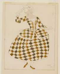 Kostymdesign för Columbine, från Törnrosa, 1921